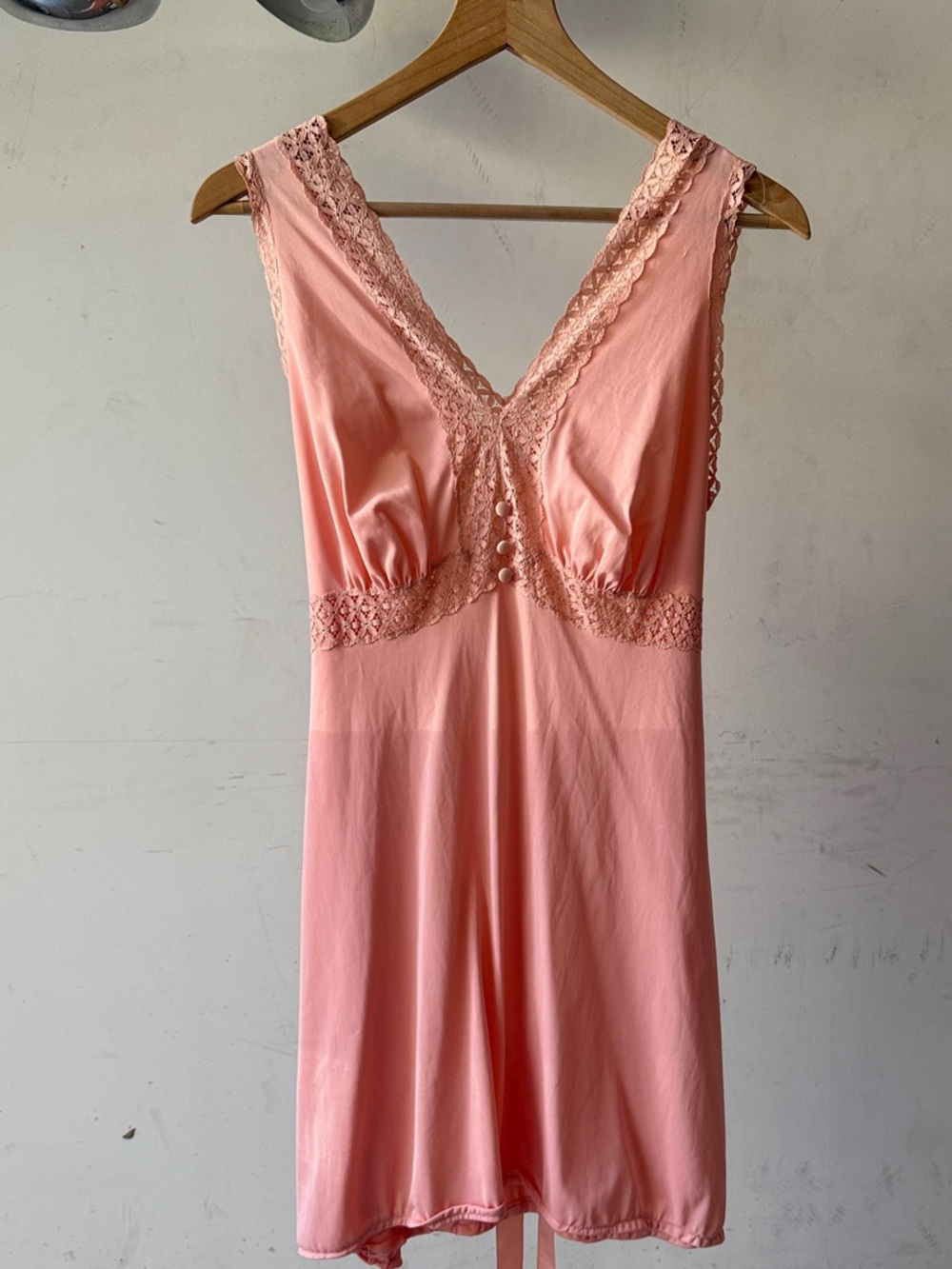 Vintage Lace-Trim Slip Dress in Coral Pink